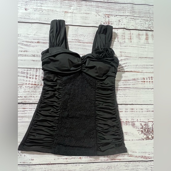 Kouture by Kimora black fitted sleeveless top with rouching black medium - Picture 1 of 5